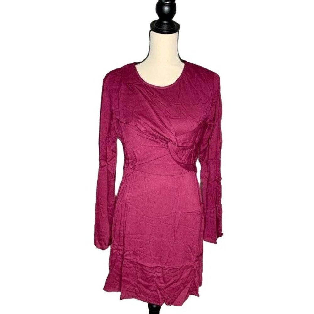 Entro Long Sleeve Burgundy Twist Mini Dress M